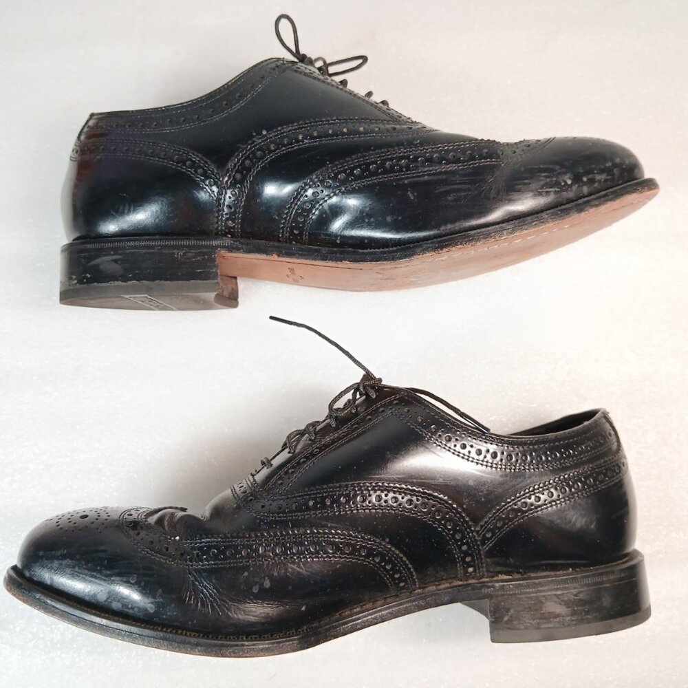 Florsheim Longwing Brogue Oxfords Mens 9E Black Leather Goodyear Welt VGUC